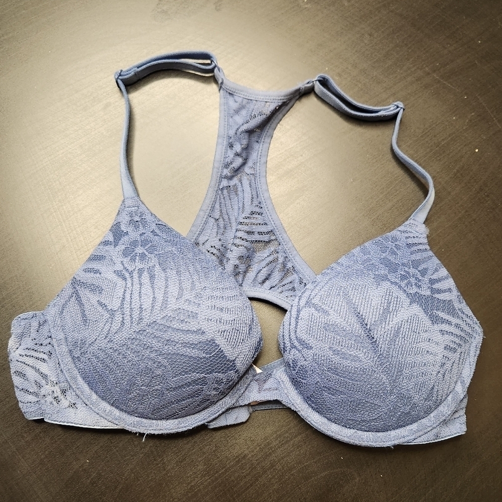 Victoria's Secret Pink Push Up Bra 32B Racer Back Blue